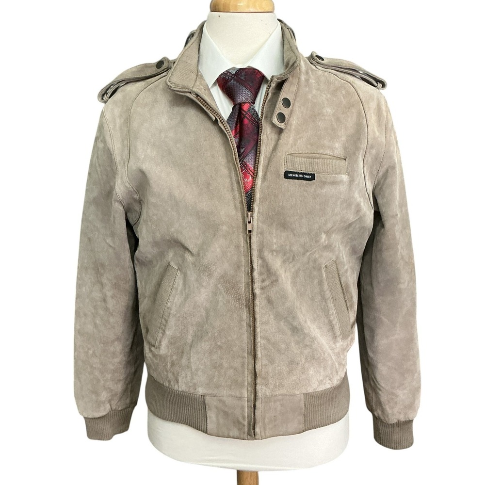 VTG Members Only Suede Bomber Jacket Size 40 Taupe Racer Military 80s Retro